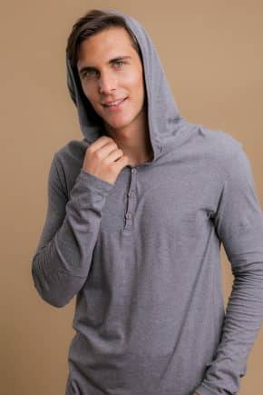 COTTONIQUE<br> Men’s Long Sleeve Light weight Hoodie<br>Melange Grey