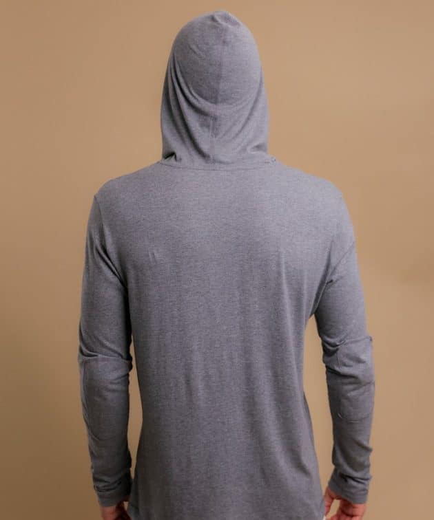 grey hoodie back view with hat
